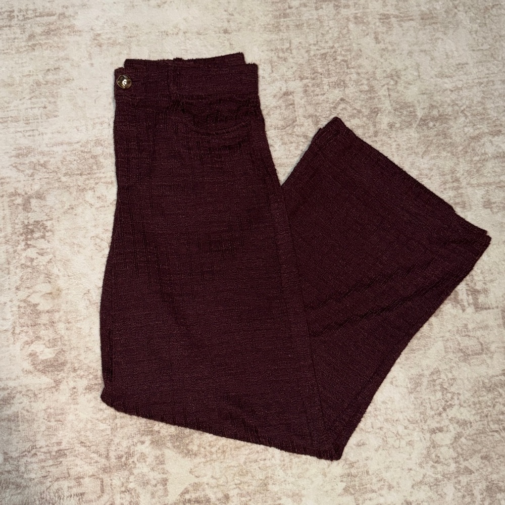 H&M Women’s Wide Leg Maroon Tweed Trousers- M